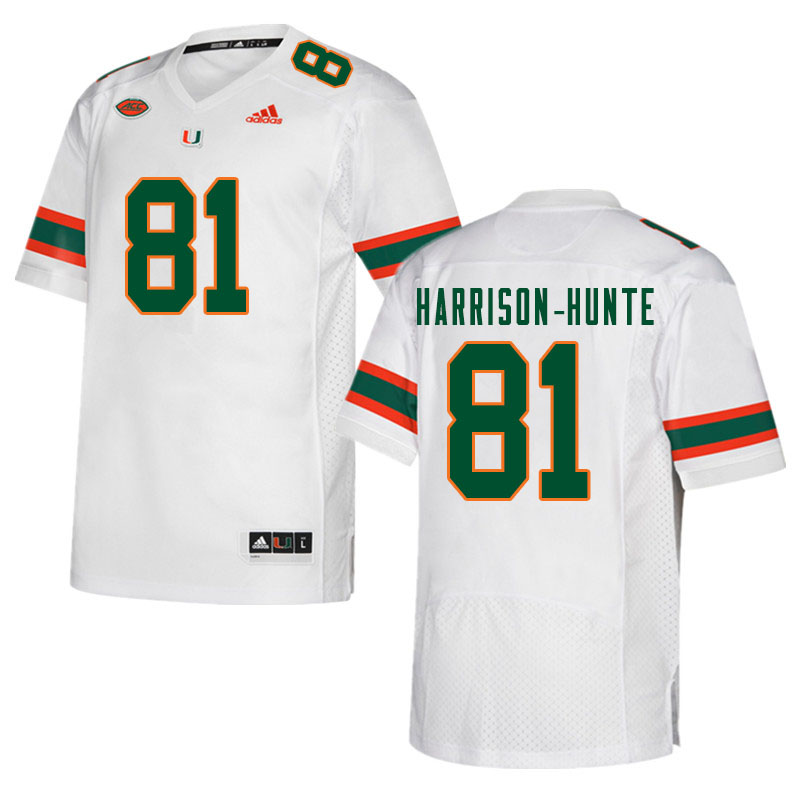 Men #81 Jared Harrison-Hunte Miami Hurricanes College Football Jerseys Sale-White - Click Image to Close